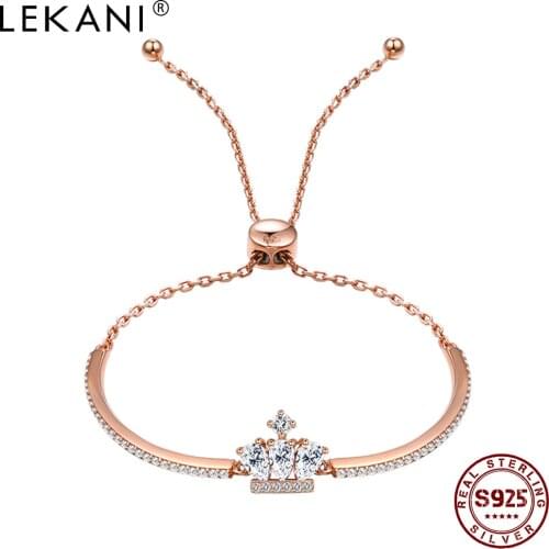 LEKANI Sterling Silver 925 Bracelet Bangle For Women Adjustable Rose Gold Crown Chain Bracelet New Arrival Fine Jewelry Gift