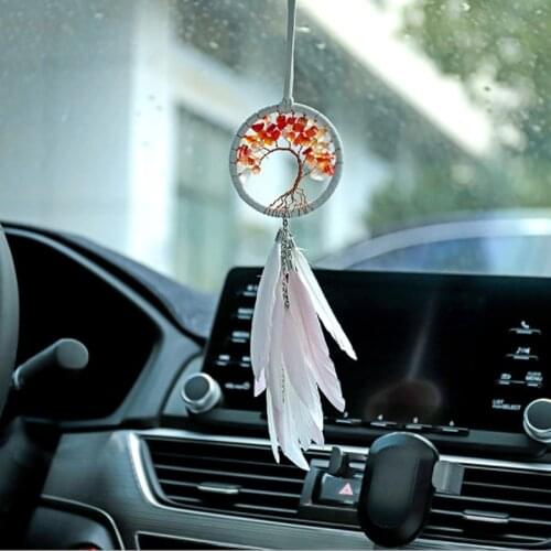 Modern Style Handmade Weave Dreams Catcher Car Pendant Colorful Stones Mini Tree of life Dreamcatcher Decor Hanging Girl Gifts
