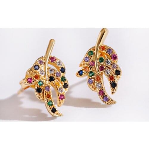 Lucky Leaf Earrings For Girl Jewelry Gift Crown Statement Stud Earring Gold Plated CZ Pierce Earring Women Accessories Oorbellen