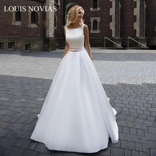 Louis Novias High Quality Graceful Palace Dream Beach Wedding Dress Empire Boat Neck Court Train Simple Sashes Vestido De Noiva