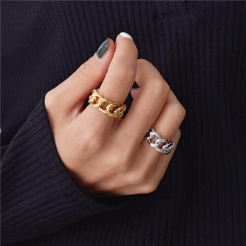 925 Sterling Silver Fashion Gold Color Lock Chain Open Rings for Women Men Twisted Geometric Finger Rings Party Jewelry S-R941