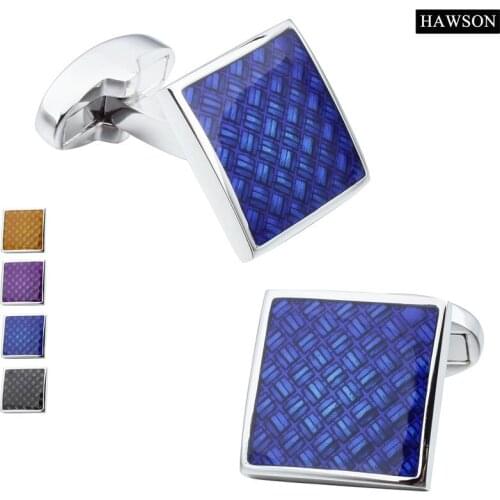 Fashion Blue Cufflinks for Mens Wedding Dress Square Carbon Fiber Cuff Links Accessories