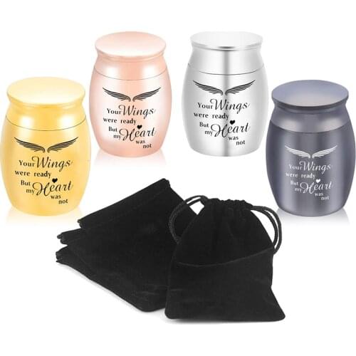 Set of 4 Pcs Small Cremation Urns for Human Ashes Holder Keepsake Funeral Memorial Urn Pendant - Your Wings were Ready