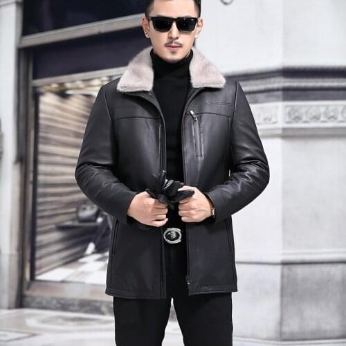 Genuine Leather Jacket Men 2020 Real Sheepskin Coat Mens Fashion Warm Duck Down Coat Plus Size chaqueta cuero hombre 872 YY445