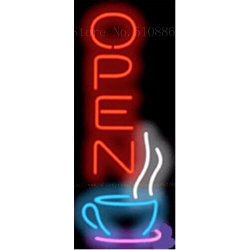Custom Neon Sign For Coffee Cup Vertical Open Glass Tube Display Light Lamp Decorative Bar Beer Decor Bulbs Neon Signs 19"x15"