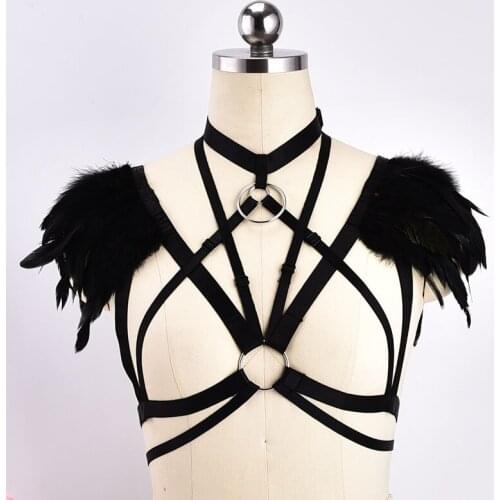 Festival Feather Harness,Tribal Boho Feather Shrug,Body Harness,Feather Bralette,Capelet,Carnival,Bondage Lingerie,Sexy Bodysuit