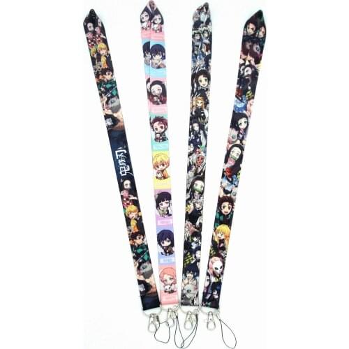 Anime Demon Slayer Neck Strap Lanyard Cute Brinco Blade Of Ghost Mobile Phone Key Chain ID Badge Kamado Tanjirou Pompom Cosplay