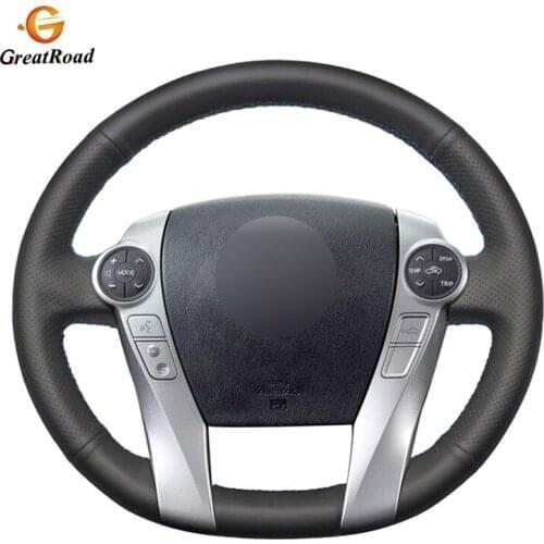 Handsewing BlackGenuine leather Car Steering Wheel Covers Wrap for Toyota Prius 30(XW30) 2009-2015 Prius C(US)2012-2017