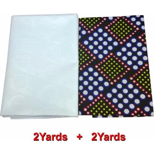Cheapest 2yards Ankara African Polyester Wax Prints Fabric with 2yards Net Color Bazin Fabric R For Party Dress S806-3