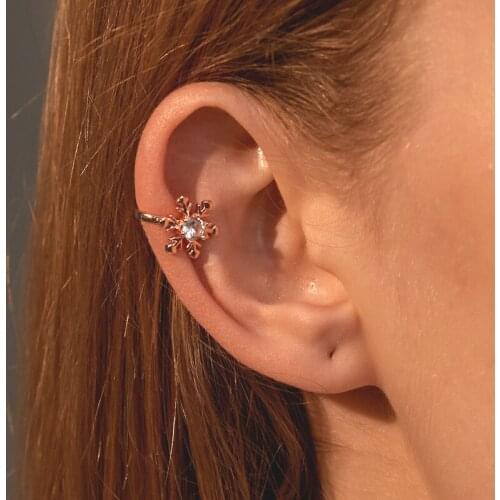 1 PCS Cute Small Snowflake Shape Ear Cuff Non Pierced Clip Earring for Women Trendy Gold Color Crystal Circle Earring