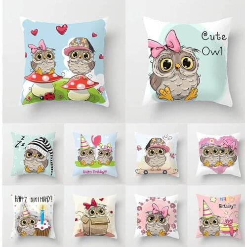 Owl Pattern Cushion Cover Cartoon Animal Bird Printed Polyester Pillow Case Decoration Office Throw Pillow Cover 45X45 CM TP131