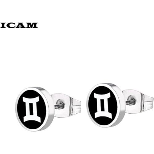 ICAM 361L Stainless Steel Black Color Enamel Earrings For Women Luxury Fine Stud Earrings Brand Female Jewelry