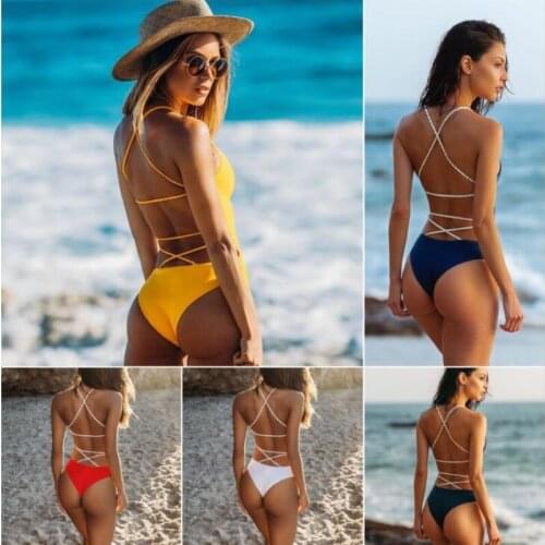New Braided Solid Color Big Open Back Sexy One-piece Swimsuit Women Pure Black Thong Open Back Swimsuit