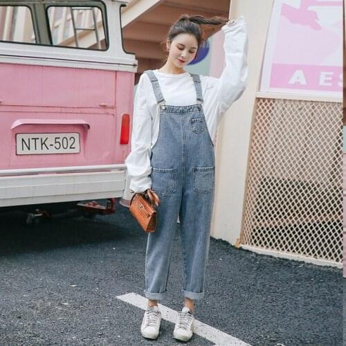 New Jeans Cotton Women 2019 Vintage Denim Jumpsuit Loose High Waist Harajuku Single Breasted Denim Bib Pants Overalls AA5134