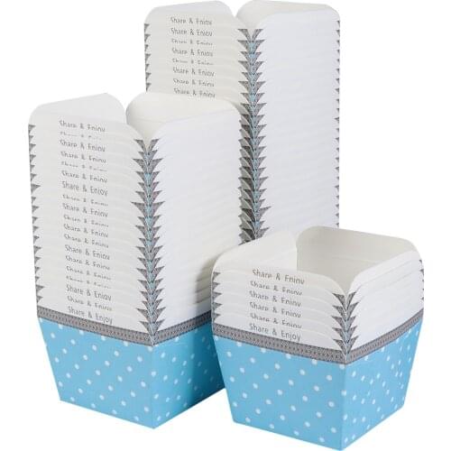 100pcs Paper Cupcake Cups Square Disposable Cake Cup Heat-resistant Dessert Bowls Mini Cake Box Party Supplies (Blue Dot)