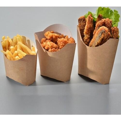 100Pcs Kraft Paper French Fries Box Disposable Snack Oil Proof Box Takeout Packing Box Snack Carton