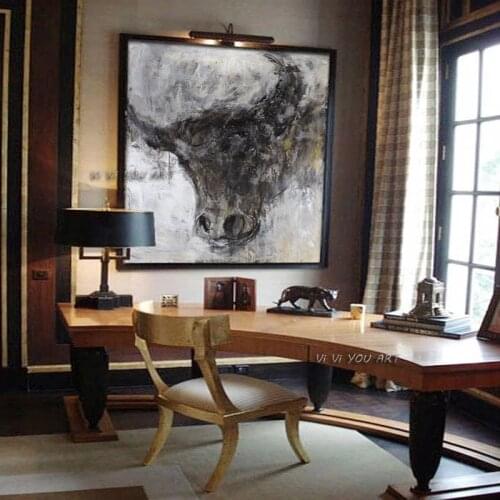 100% Handmade Animal Black and White cattle Oil Abstract Painting Modern Contemporary Decoration For Office Living Room Bedroom