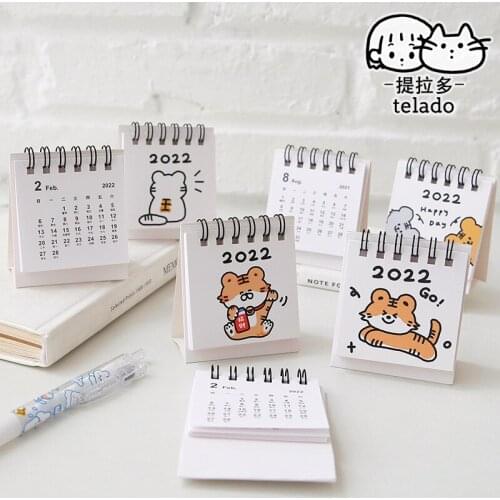 2021-2022 Kawaii Cartoon tiger Mini Standing Desk Calendar Decoration Stationery Planner School Supplies