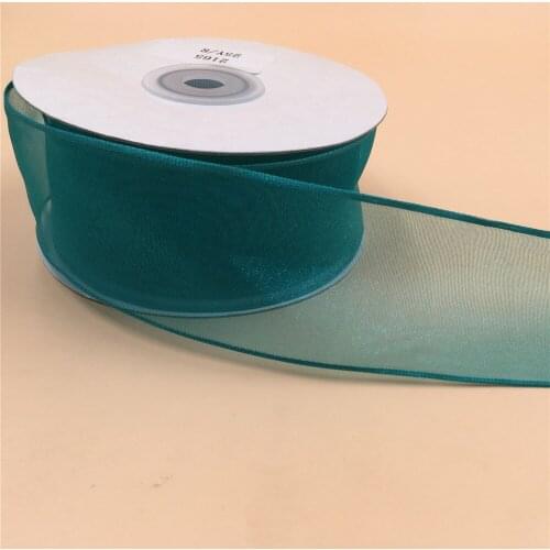38MM 25yards Wired Edge Blue Sheer Organza Ribbon for Festival Christmas Decoration New Year Gift Wrapping