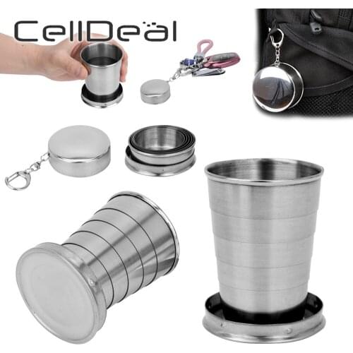 75/150/250ML Stainless Steel Folding Cup Portable Travel Camping Cups Key Chain Mugs Outdoor Travel Folding Collapsible Cup