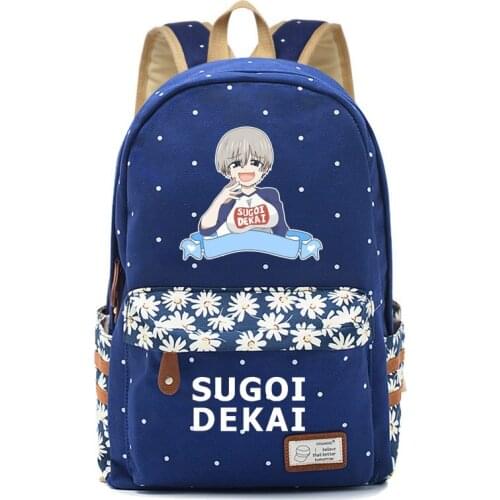 Anime Uzaki-chan Wants to Hang Out! Backpack For Women Girls Cute Canvas bag Flowers wave point school backpack travel bag