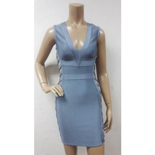 Bandage Dresses 2017 New Arrivals Women Grey Lace-up Bandage Dress Bodycon Wholesale HL