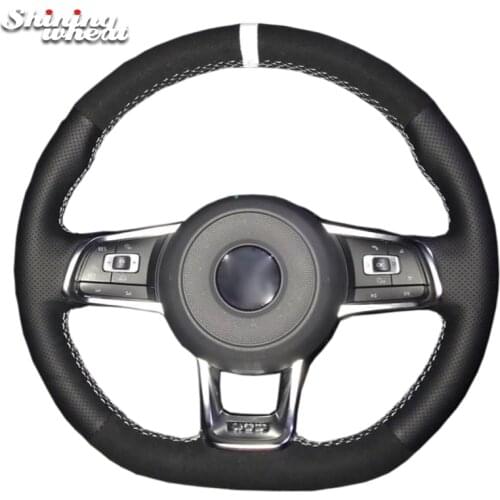 Shining wheat Black Suede Genuine Leather DIY Hand Sew Car Steering Wheel Cover for Volkswagen VW Golf 7 GTI Golf R MK7 VW Polo