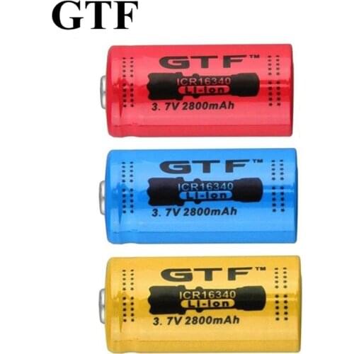 GTF 1pc 16340 2800mAh 3.7V Li-ion Rechargeable Battery 3 colors red yellow blue for flashlight headlamp toys drop shipping