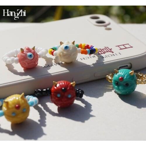 HANGZHI 2021 New Lovely Funny Korean Colorful Beads Cartoon Little Monster Rings for Women Girls Party Jewelry Gifts
