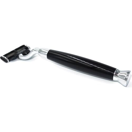 WLONG Classic Mens Manual Shaving Razor Hair Removal Shaver Black Enamel Handle with 3-Layer Blade