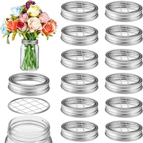 5pcs Mason Flower Jar Frog Lid Metal Flower Frog Lid Insert Grid Flower Organizer Frog Lid Insert for Regular Mouth Canning Jar