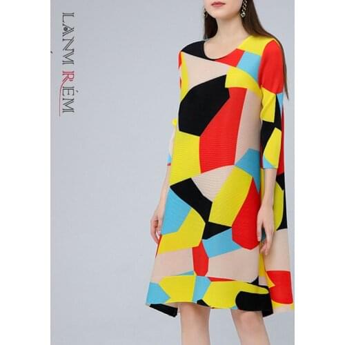 LANMREM Loose Printed Pleated Dress Lady 2021 Summer Autumn Dresses Elegant Female Streetwear Fashion Clothes 2A3405