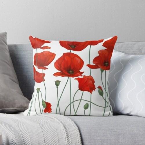 Poppy Stems. Throw Pillow 100% Cotton Decor Pillow Case Home Cushion Cover 45*45cm