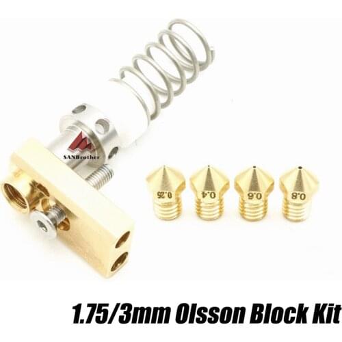 3D Printer Upgrade Ultimaker 2 + UM2 Extended+ Olsson Block Nozzle Hot end Kit for 1.75/3mm filament Heater block Whole Price