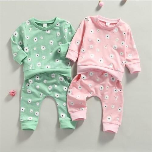 Fashion Toddler Infant Baby Girls Clothes Sets Spring Autumn Newborn Flower Print Long Sleeve Pullover Sweatshirts+Long Pants