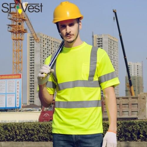 Sf shirt Hi vis High Visibility Safety Reflective Shirt Short Sleeves ens T-shirt Safety Work Shirt Male Fluorescent Yellow