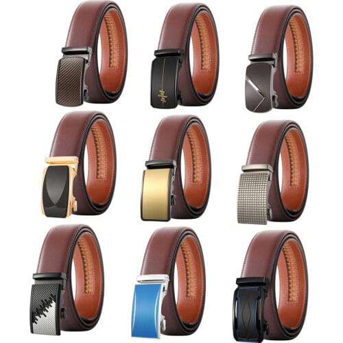 Automatic Buckle Coffee Leather Belt For Men 3.5cm Width Luxury Brand Mens Belts Casual Waist Strap Male 130 140 150cm B608