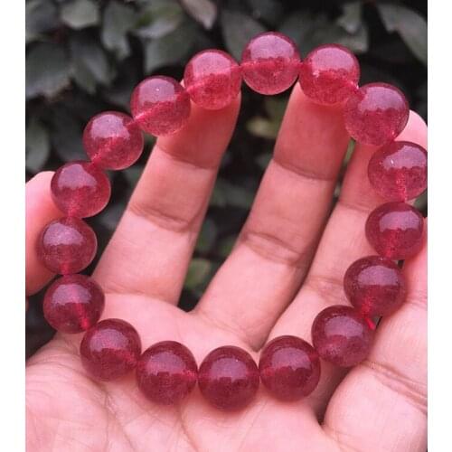 Genuine Natural Red Ice Strawberry Quartz Crystal Bracelet Woman Man 13mm Clear Round Beads Love Gemstone Jewelry AAAAAA