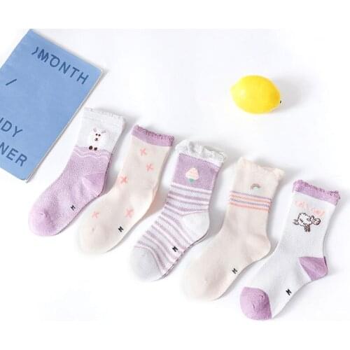 5 Pairs New Childrens Socks Mesh Breathable Baby Tube Socks Cartoon Student Thin Cotton Slouch Socks Knee Hight Socks 1-12Y