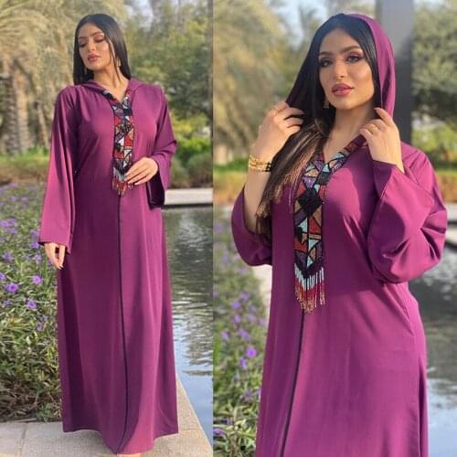 Ramadan Muslim Islamic Women Long Dress Beads Hooded Abaya Turkey Middle East Dubai Caftan Maxi Robe Gown Arab Moroccan Fashion