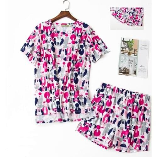 Sexy Summer Short Sleeve Top Casual Shorts Pajamas Sets Cartoon Dogs Prints Ladies Sleepwears 2pcs Simple Cotton Pyjamas Women