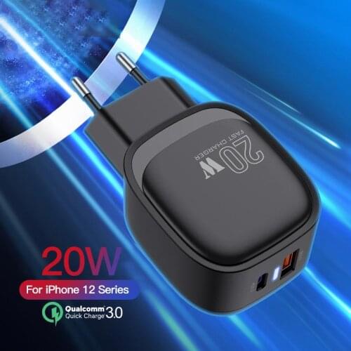AC 110-240V Dual Port PD Fast Charger USB-A + Type-C Usb PD 20w Fast Charging PD3.0 + QC3.0 Double Port For Smart Phones