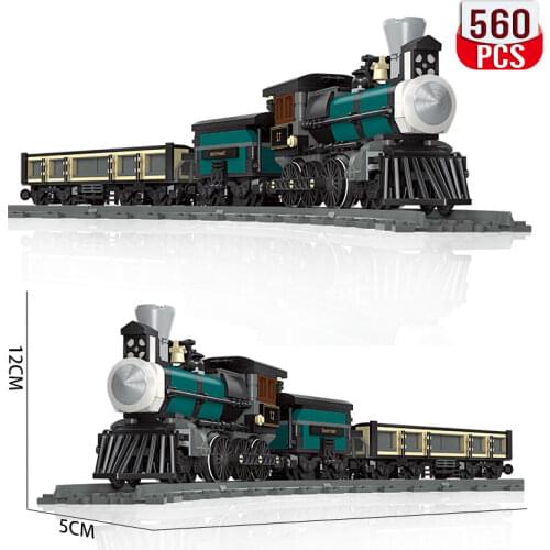 Technical Steam Cargo Train Static TH10 Sets Tracks Expert Building Blocks Green Retro Locomotive Model DIY Toys for Kids Gifts