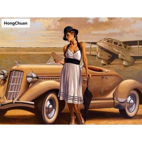 Retro girl car square round diamond painting cross stitch 5D DIY rhinestone mosaic embroidery new year christmas gift