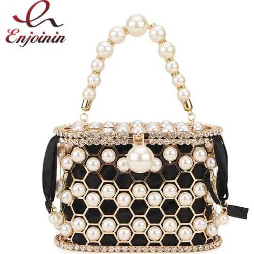 Beaded Pearl Evening Clutch Handbag Women Purses and Handbags Rhinestone Metal Honeycomb Clutch Purse Ladies Wedding Pearl Bags