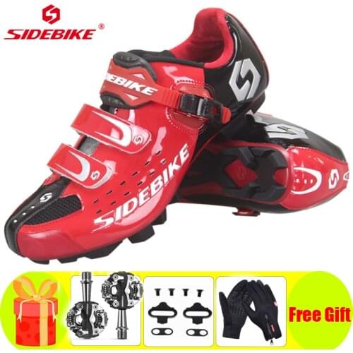 SIDEBIKE Cycling Shoes Men Sapatilha Ciclismo Mtb SPD Pedals Breathable Red Self-locking Athletic Mountain Bike Riding Bicycle