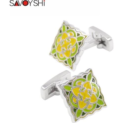 SAVOYSHI Vintage Pattern Cufflinks for Mens Shirt Brand Cuff buttons Enamel Cuff links Square High Quality Groom Men Jewelry