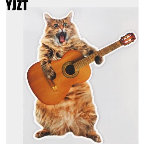 YJZT 14.9×17.9CM Excited Cat Playing Guitar Fashion Car Body Decoration Funny Animal Stickers 21A-0053