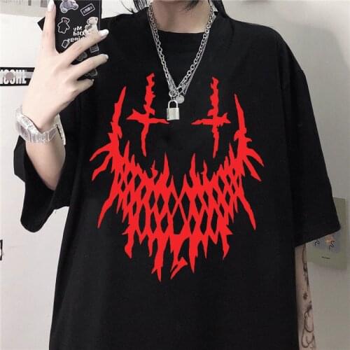 Gothic Aesthetic Graphics Punk Hip-hop Black Trend Womens T-shirt Oversized Clothes Retro Harajuku Top Round Neck T-shirt Women