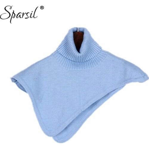 Sparsil Women Winter Turtleneck Cashmere Blend Pullover Knitted Cape Ring Scarves Autumn Skin-Friendly Warm All-Match Bufandas
